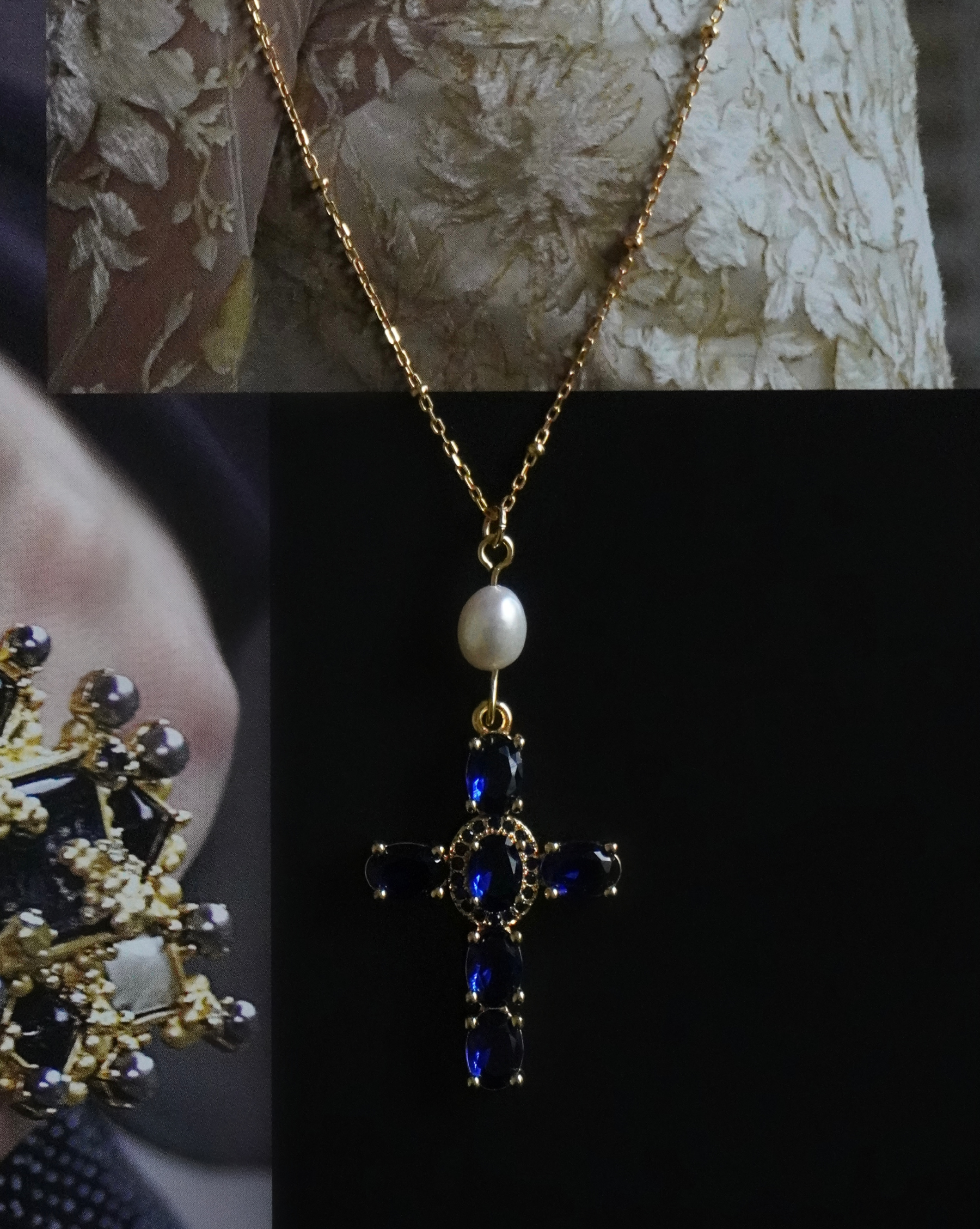 Blue Cross with Pearl