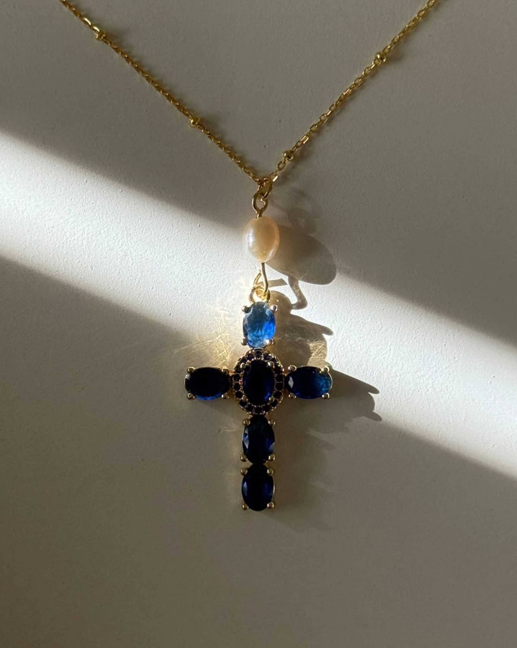 Blue Cross with Pearl