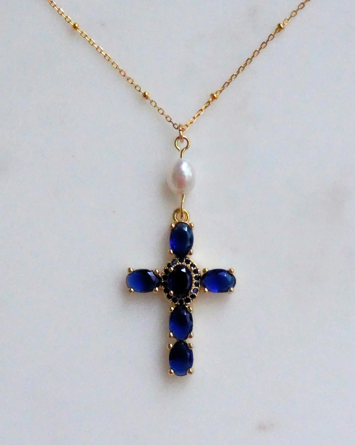 Blue Cross with Pearl