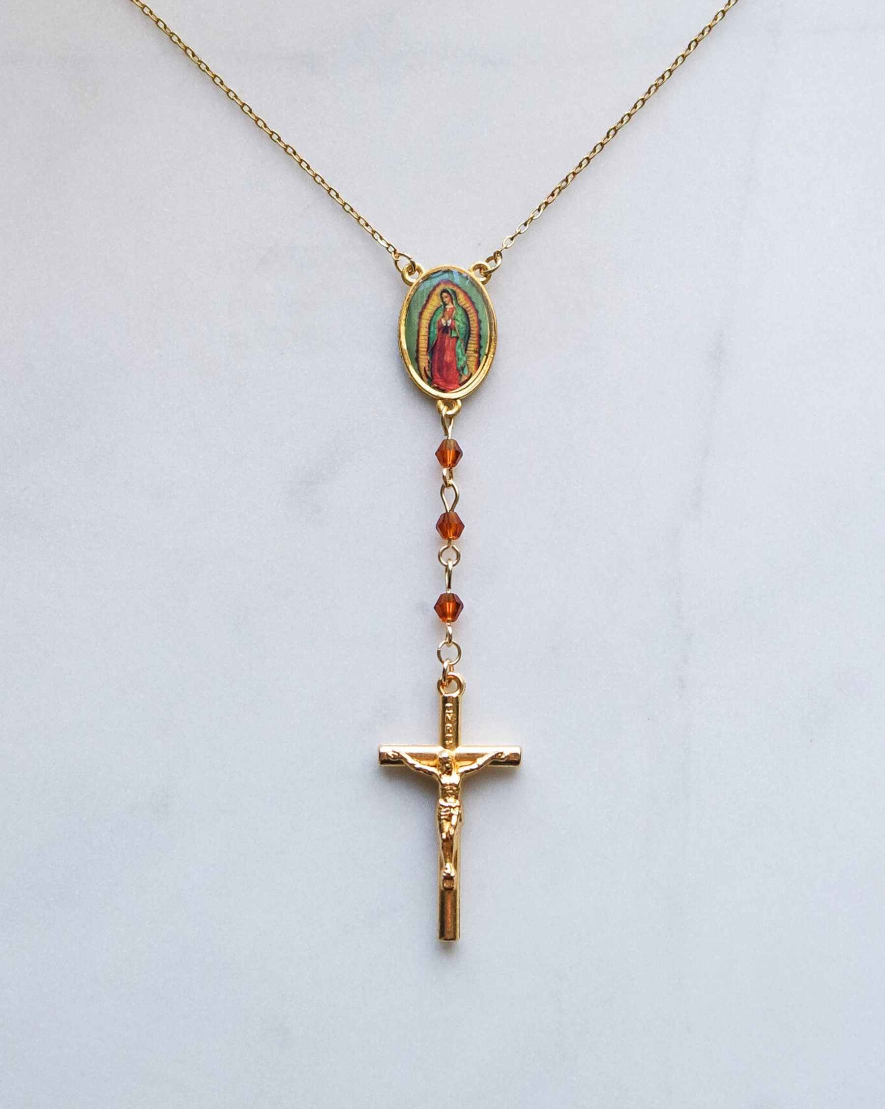 Our Lady of Guadalupe with Crucifix Gold