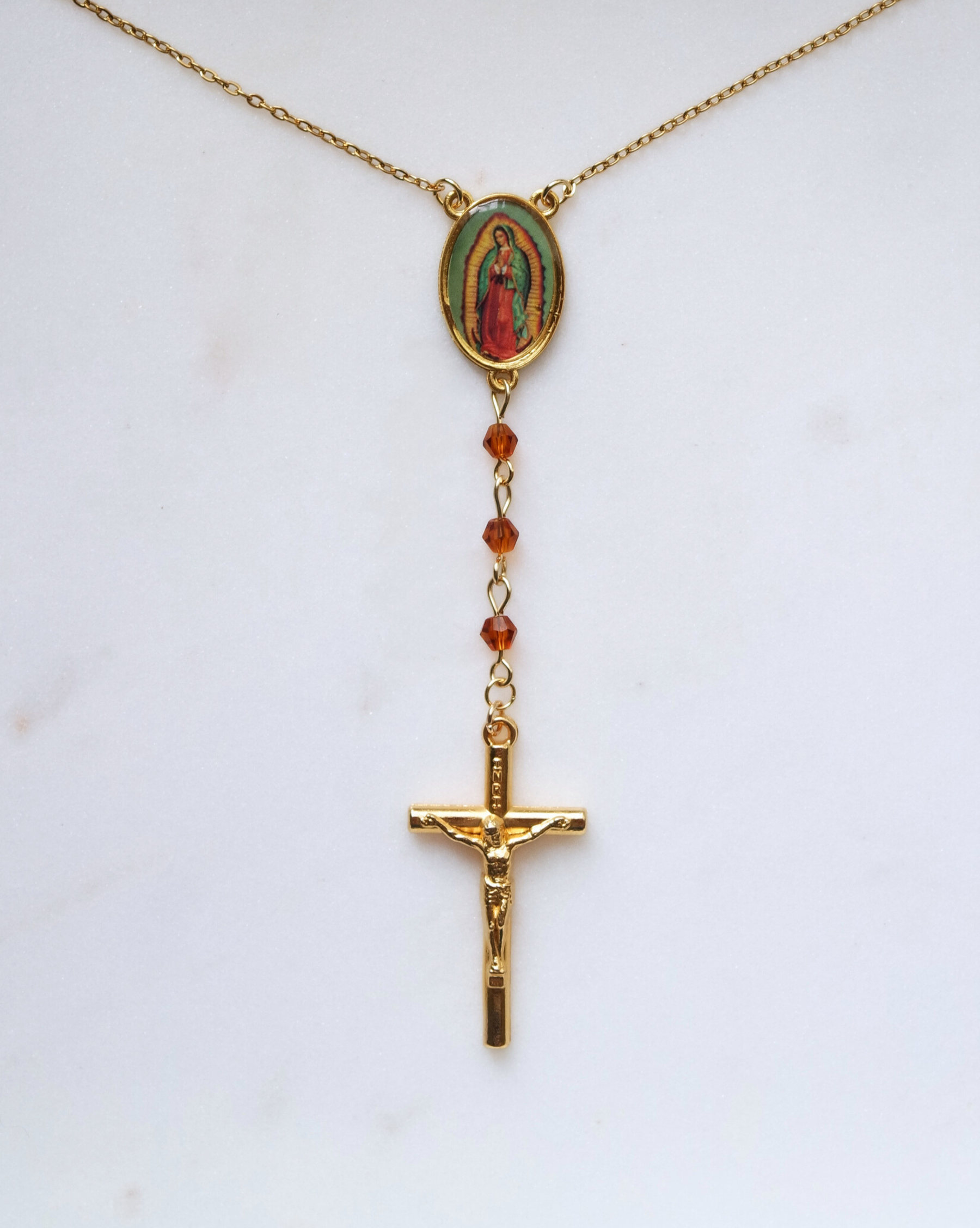 Our Lady of Guadalupe with Crucifix Gold